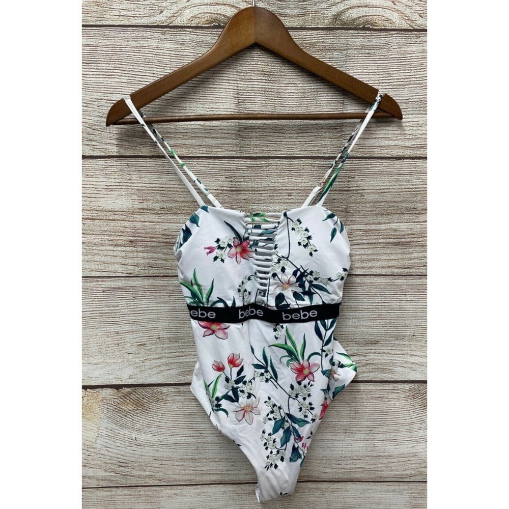 Bebe Swimsuit Womens Size Small Tropical Flroal Print One Piece Swimsuit New